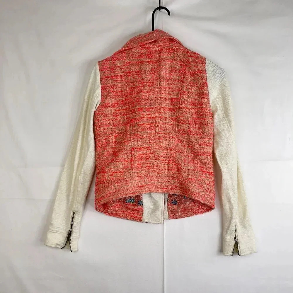 Anthropologie Elevenses Blushed Tweed Boucle Moto Jacket - Picture 4 of 14